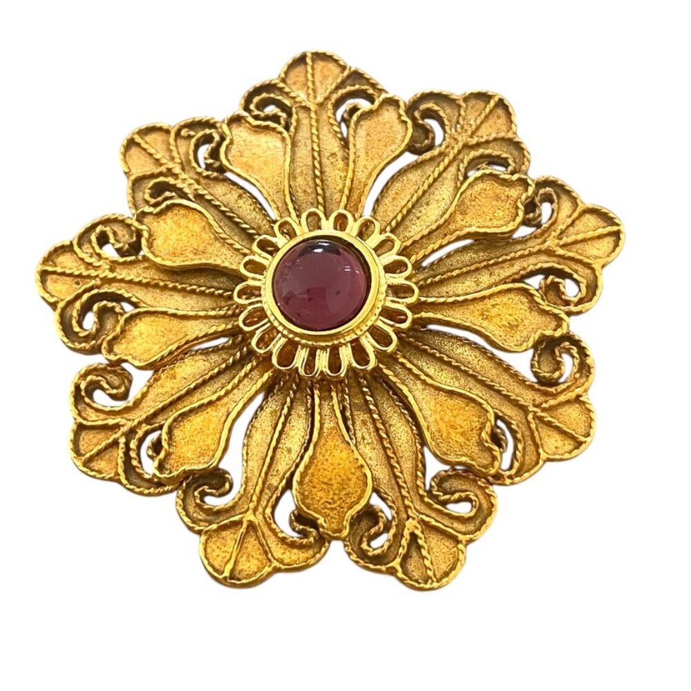 VTG MMA USA METROPOLITAN MUSEUM OF ART GOLD TONE FLOWER STONE PENDANT BROOCH PIN